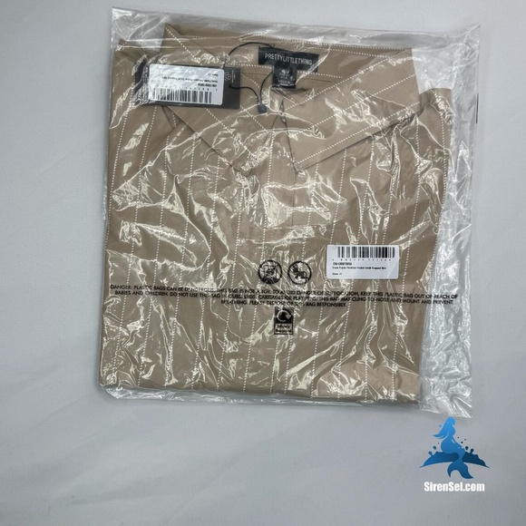 1096 NWT PrettyLittleThing Poplin Pinstripe Cropped LS Shirt - Stone - Size 8 - Picture 5 of 10